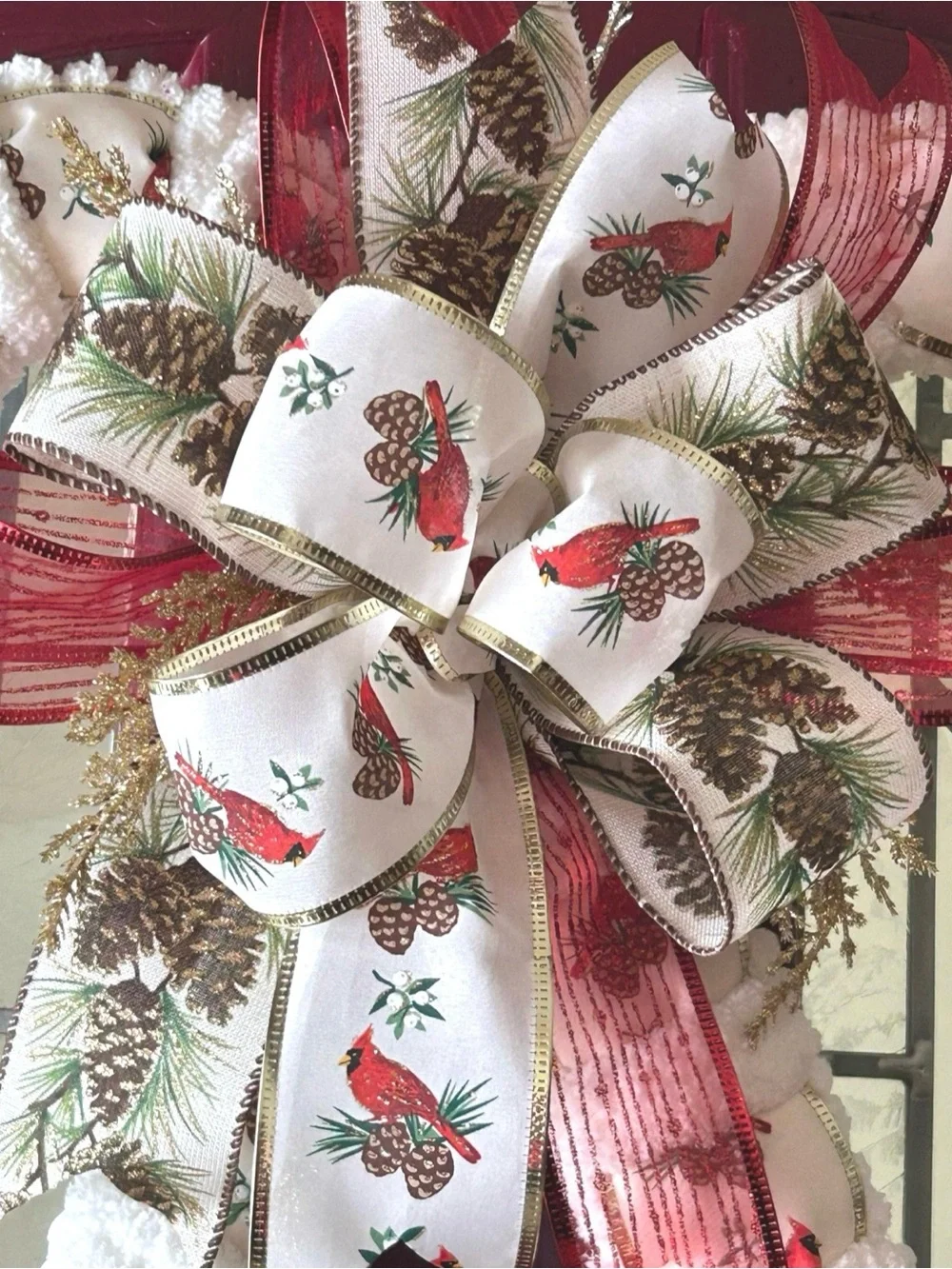 Handmade Winter Cardinal Christmas Door Hanger Double Candy Cane Holiday Decor